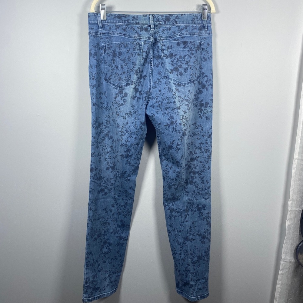 J. Jill Weekender Straight Leg Jeans Womens 10 Blue Floral Print Denim Pants - Picture 3 of 7